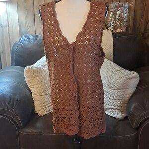 Cherry Stix Ltd Women Brown Hand Knitted Cardigan Button Up Vest OS Grandmacore